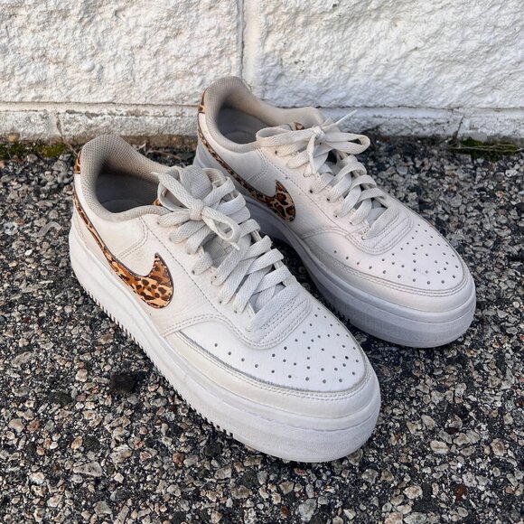 Nike Court Vision Alta Low Phantom Leopard White Leather Sneakers Women’s 8.5 - Picture 1 of 8